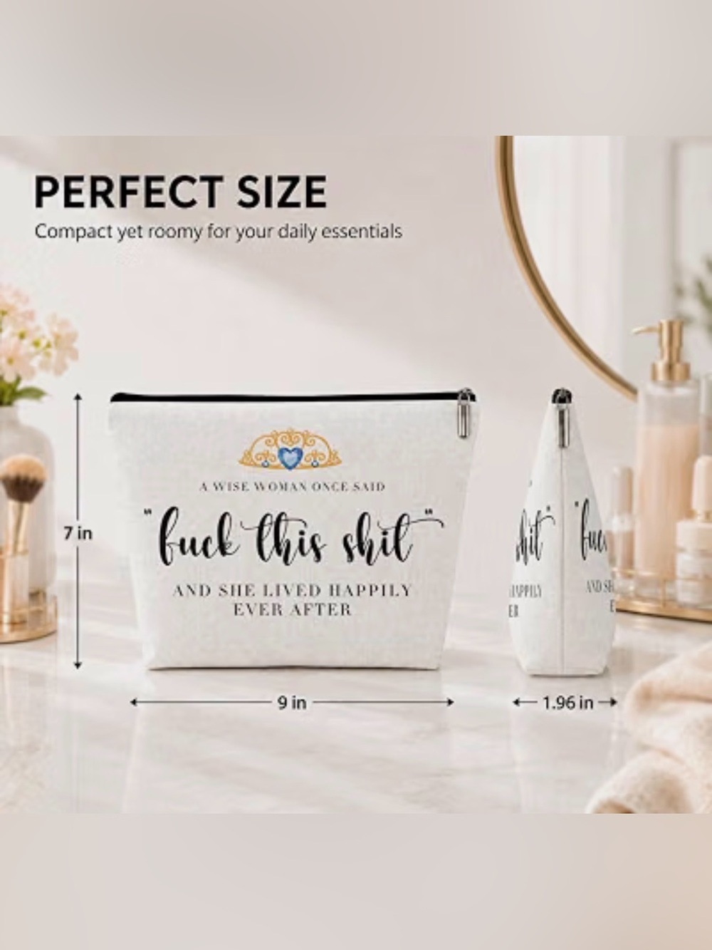 NWT Novelty Graphic Canvas Makeup Bag "A Wise Woman Once Said..." Pouch - Picture 2 of 9